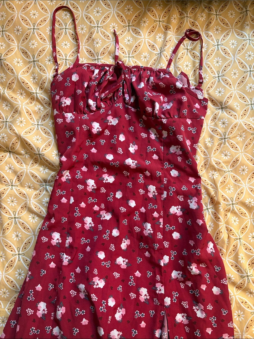 SHEIN Burgundy Floral Spaghetti-Strap Slip Dress
